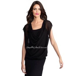 Eileen Fisher black windowpane mesh draped top *shop@iamwarrior